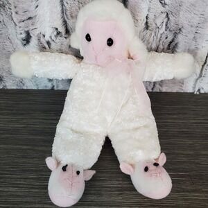 Dollar Tree Plush Lamb Sheep with Sheer Bow and Cute Slippers 9" Stuffed Animal